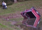 submersionwreck.jpg  Rick and Pamela Garrison, left, lean and rest against each other as they watch a submerged truck in the pond at their home in Woodruff Sunday evening. The Garrison&#39;s, along with help from some passing motorists, saved the life of a man that was under water in the upside-down truck which ran off Pinewood Drive and landed in the pond.